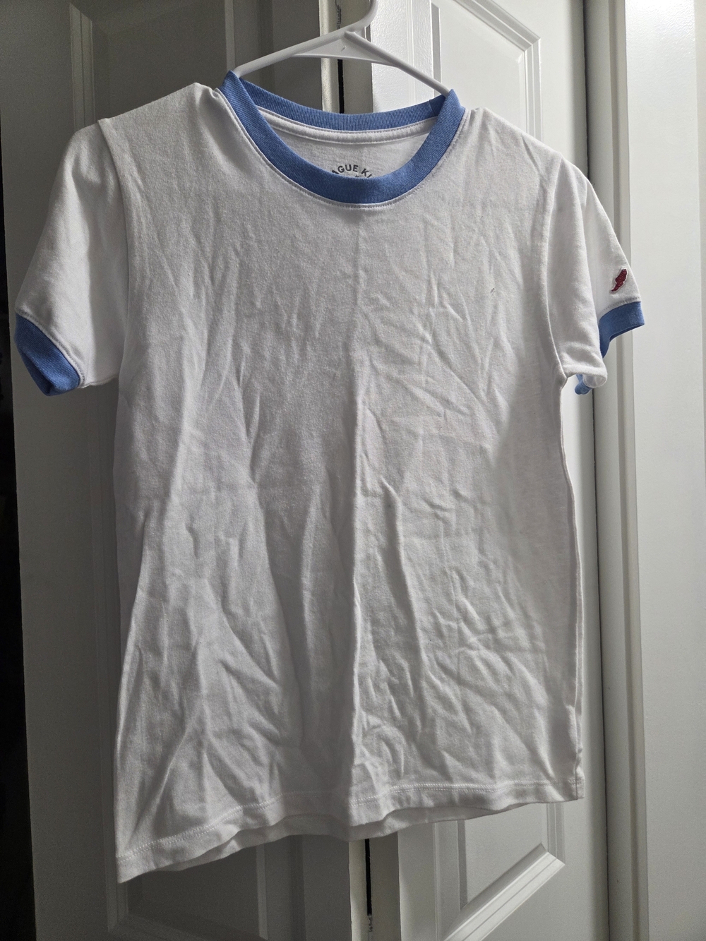 League Kids White Tee with Light Blue Trim